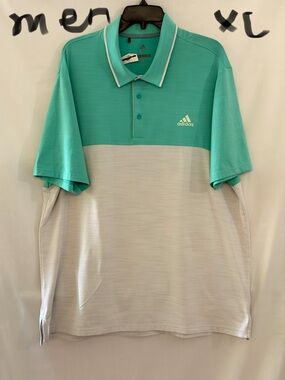 adidas Men’s Mint Green and Light Gray Colorblock Polo Shirt
